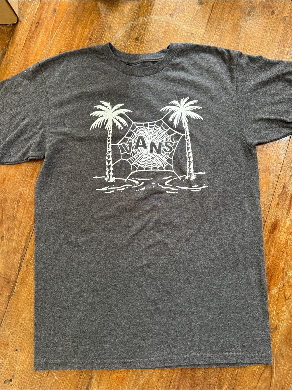 Vans Charcoal Short Sleeve Tee with White Palm Spiderweb Graphic